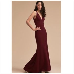 BHLDN Burgundy Red Jones V-Neck Crepe Maxi Formal Dress